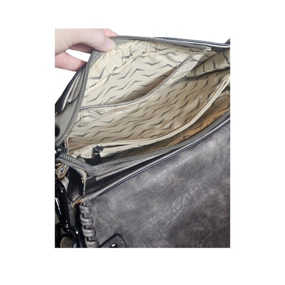 MODA LUXE BRAIDED SATCHEL CROSSBODY W/TASSLES Gun Gray BRAND LEATHER - Picture 11 of 12
